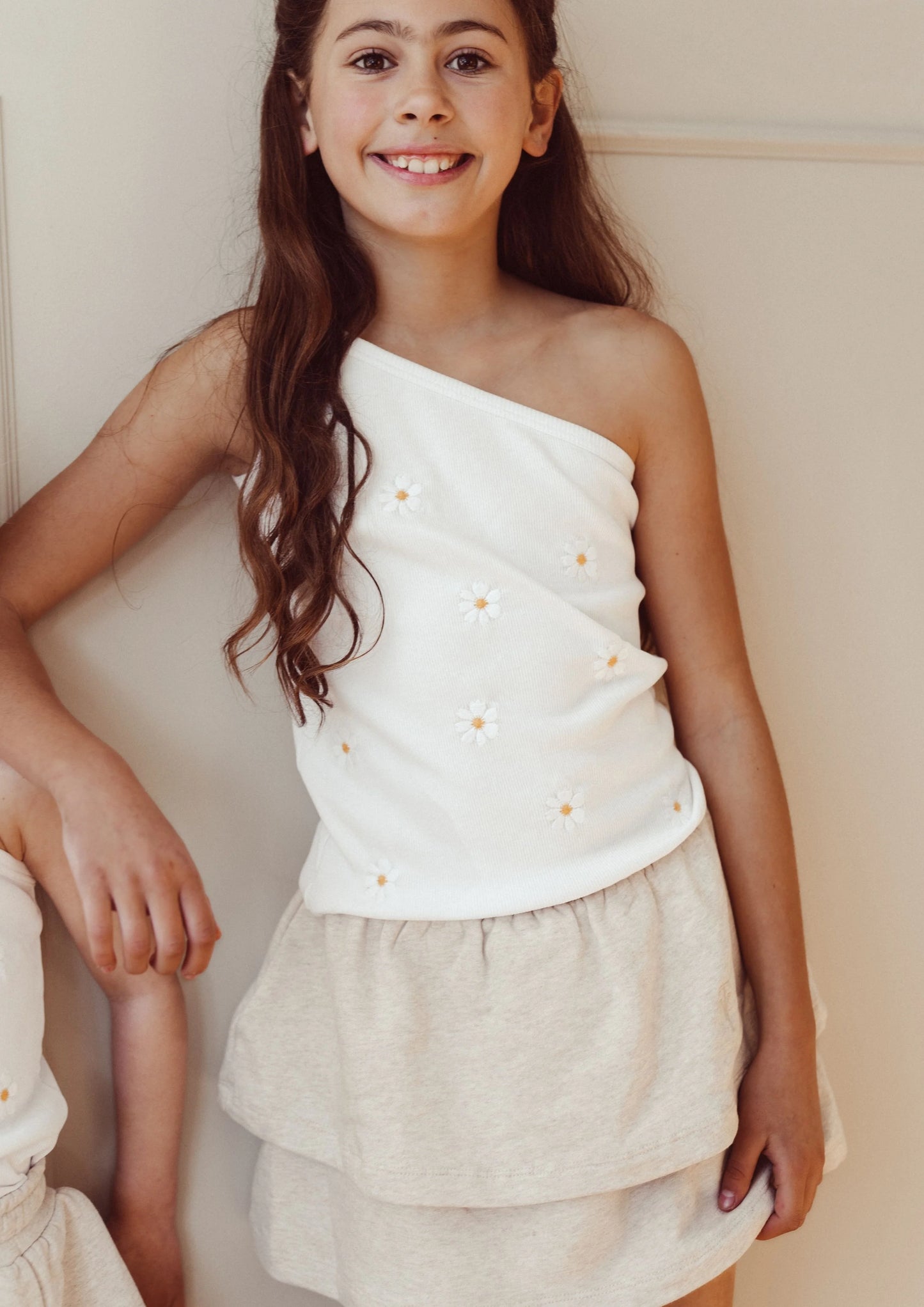 Two You Label - one shoulder flora top - white