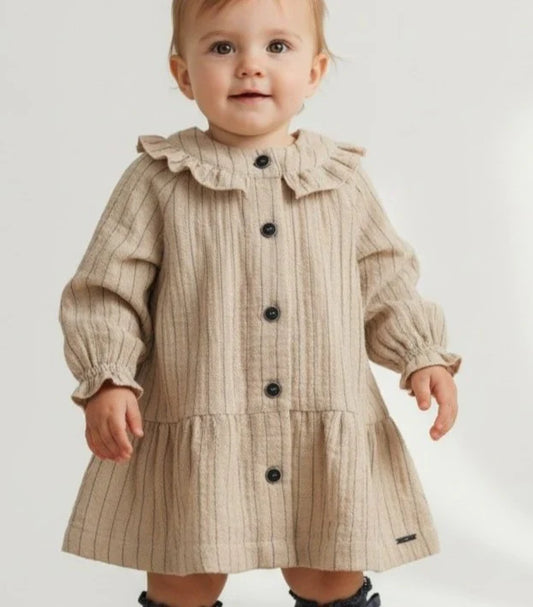 GYMP - dress Freda - beige/anthracite stripe