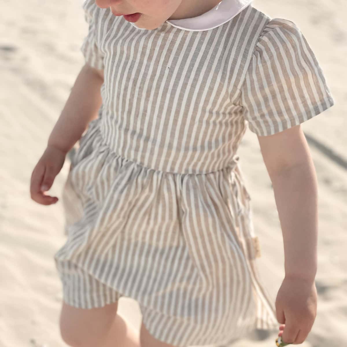 Linen dress stripe ~ sand