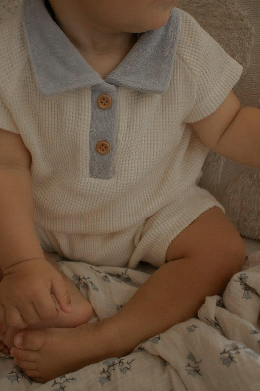 Monbebe - Harry waffle collar suit - cream