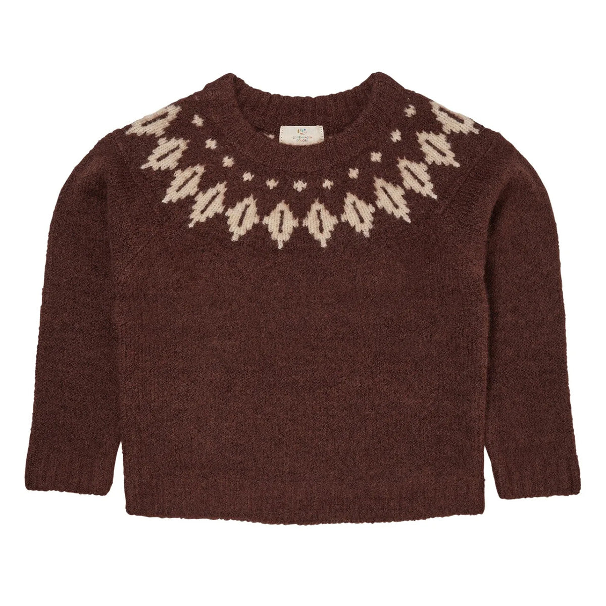 Wool Iceland sweater - dark brown/cream combi