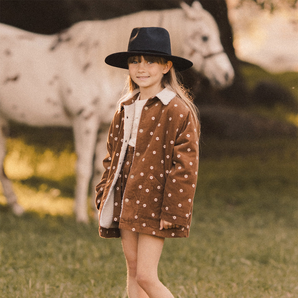 Chore coat floral embroidery - saddle brown