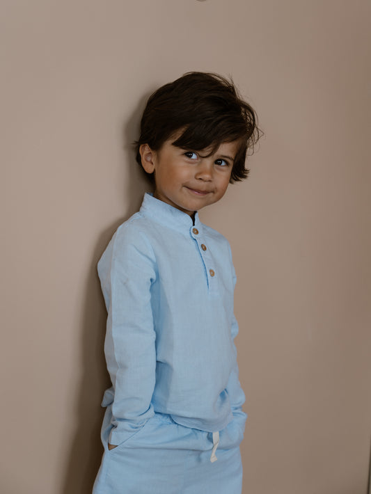 Navy Natural - linen blouse - light blue