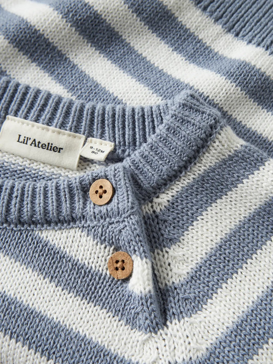 Lil'Atelier - knitted stripe sweater - coconut milk & tradewinds blue