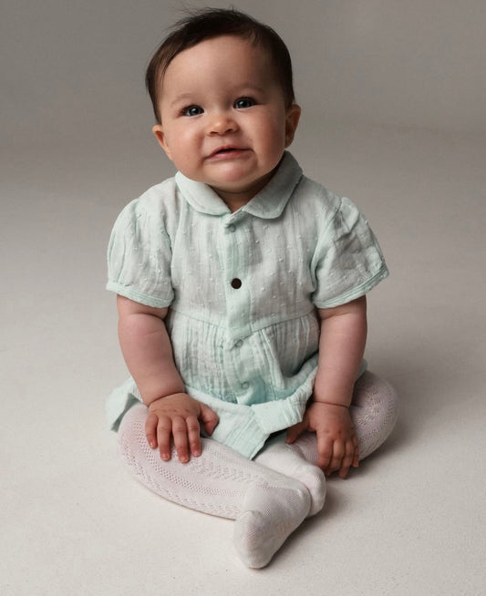 Riffle Amsterdam - woven dot dress Audrey - light blue