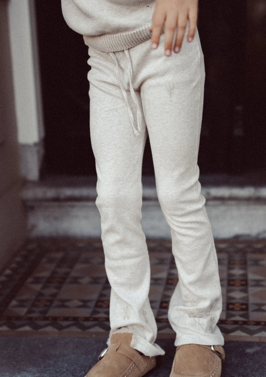 Two You Label - flared legging Lilly embroidery flower - oat