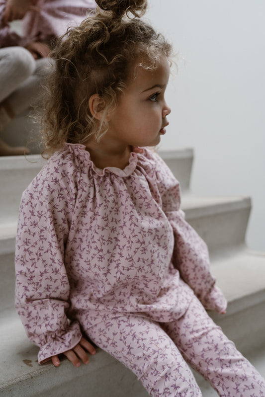 Navy Natural - top Lauren mauve leaves