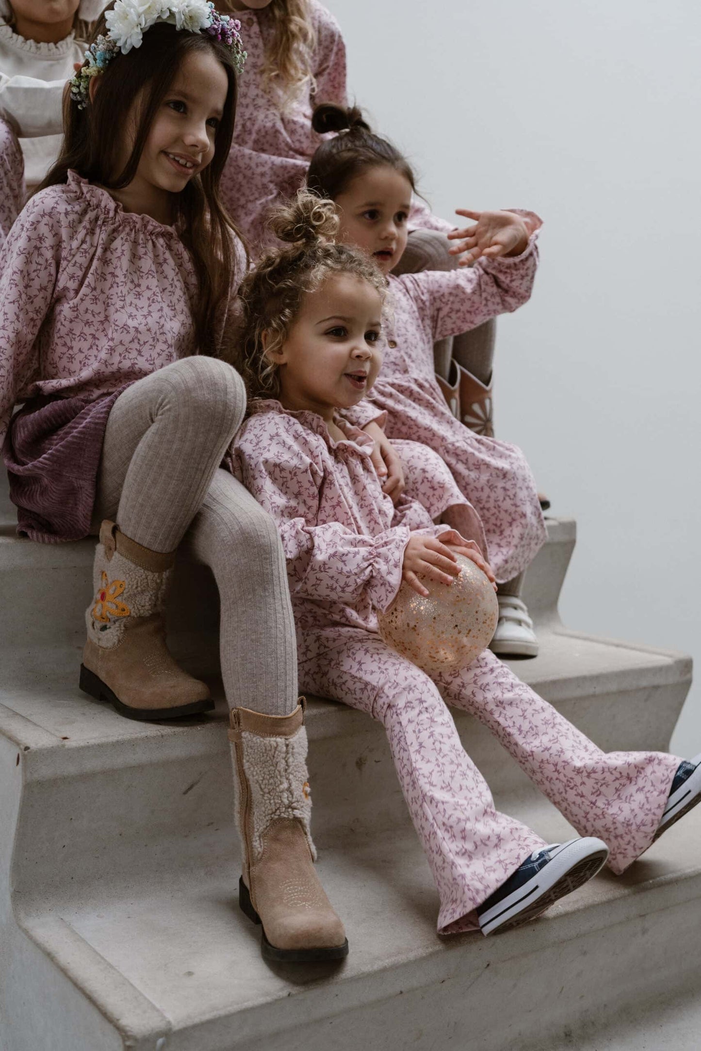 Navy Natural - top Lauren mauve leaves