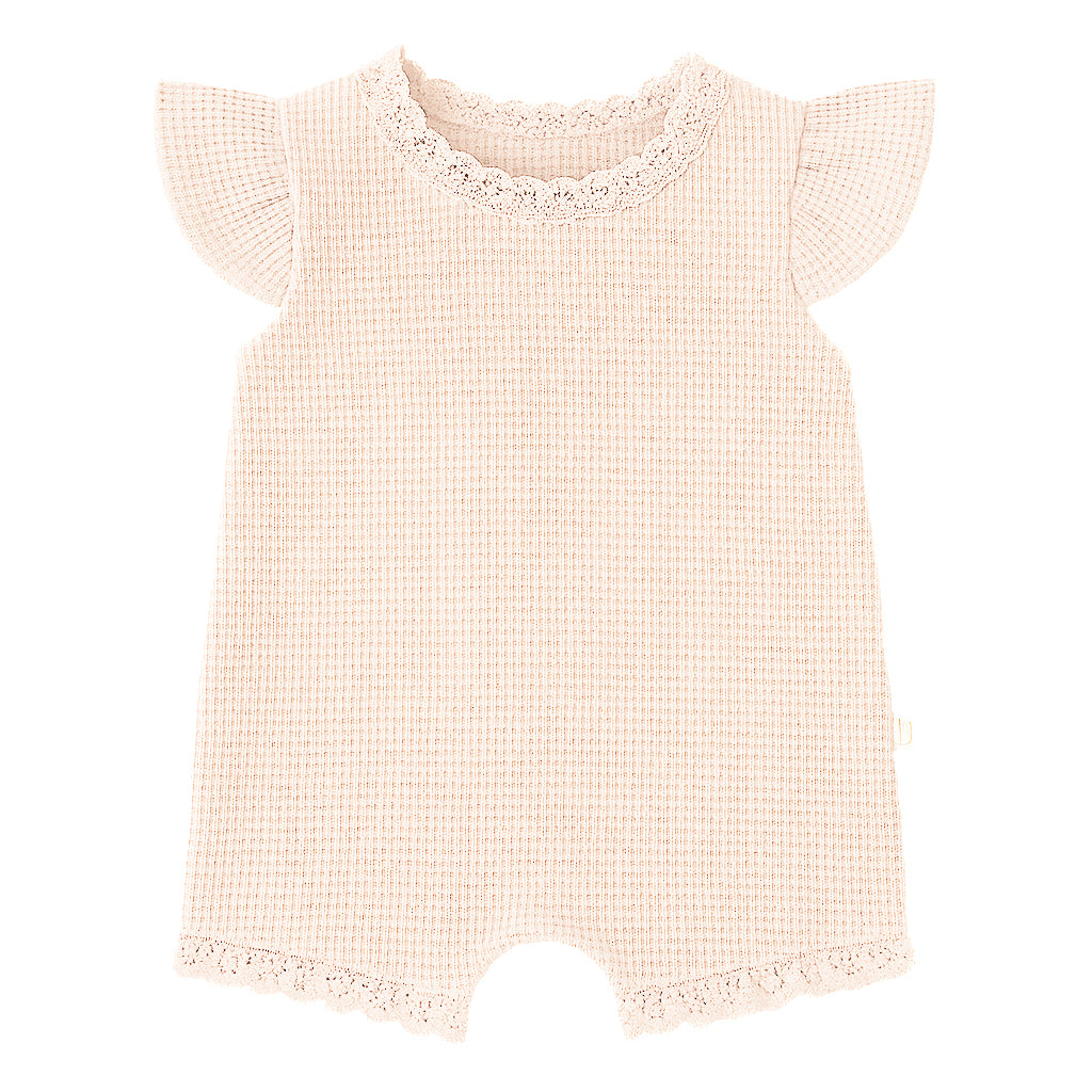Monbebe - frill waffle summer suit with bonnet - cream