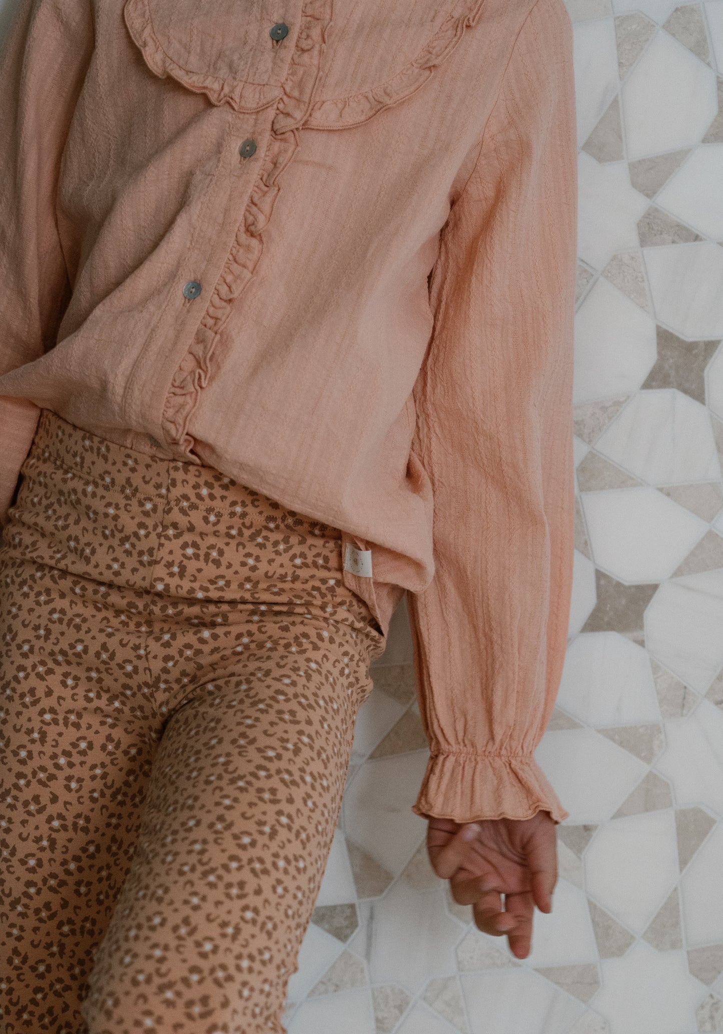 Navy Natural - ruffle blouse - pink sand