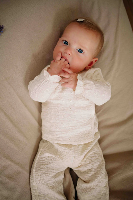 Riffle Amsterdam - pants Perry - woven white embroidery