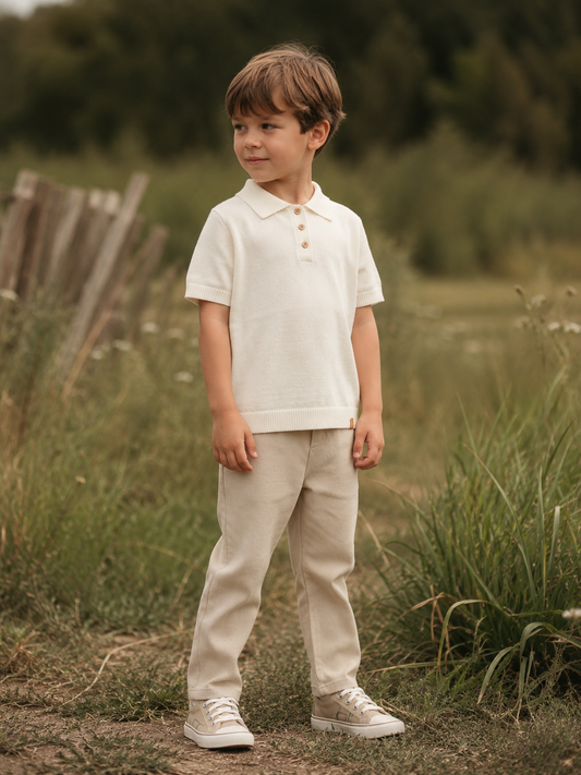Lil'Atelier - knitted polo kid - coconut milk