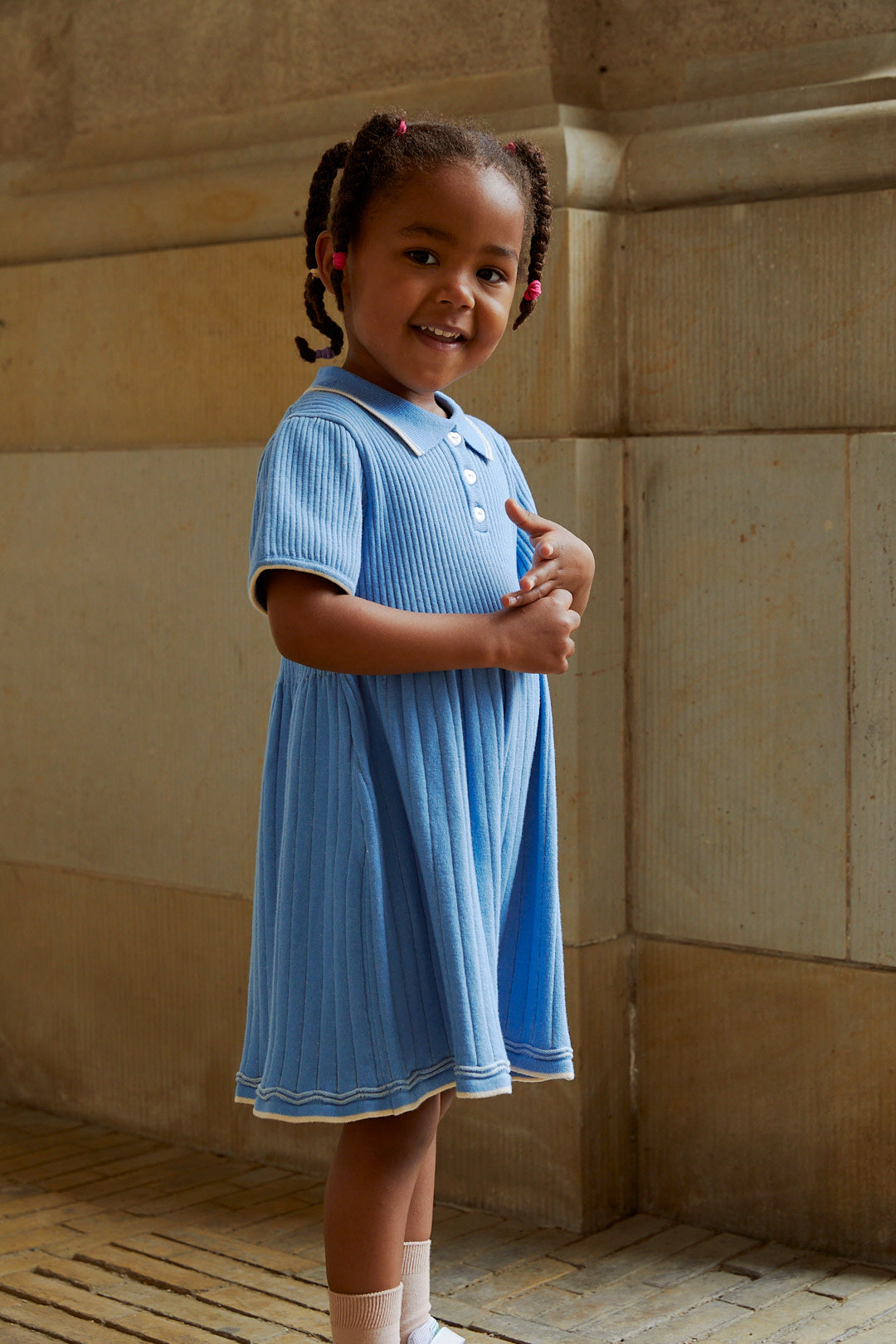 Polo knitted dress - sky blue