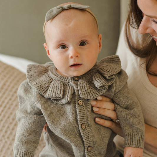 Quincy Mae - ruffle collar cardigan - basil green