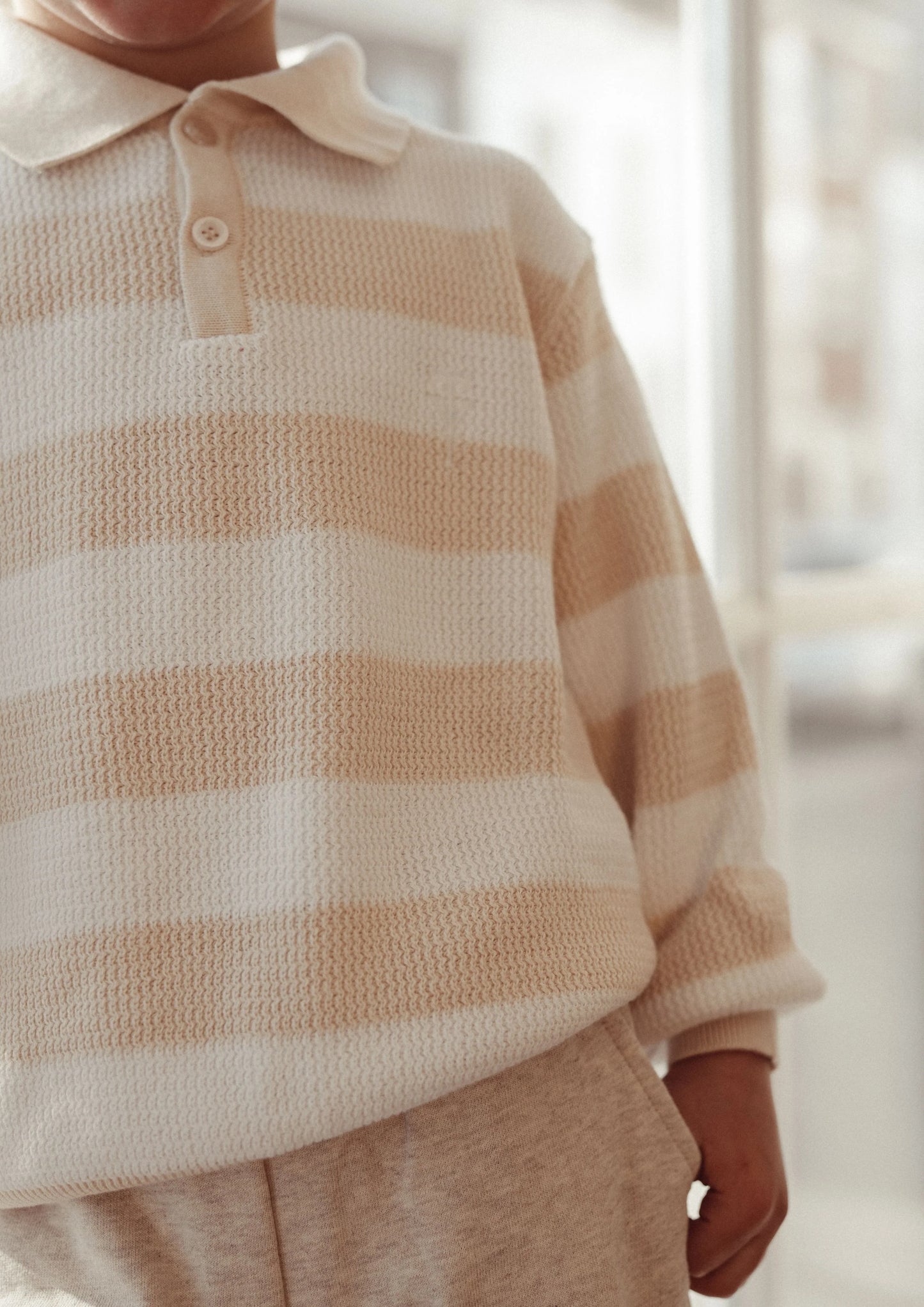 Two You Label - knitted polo Richie LS - beach/white striped