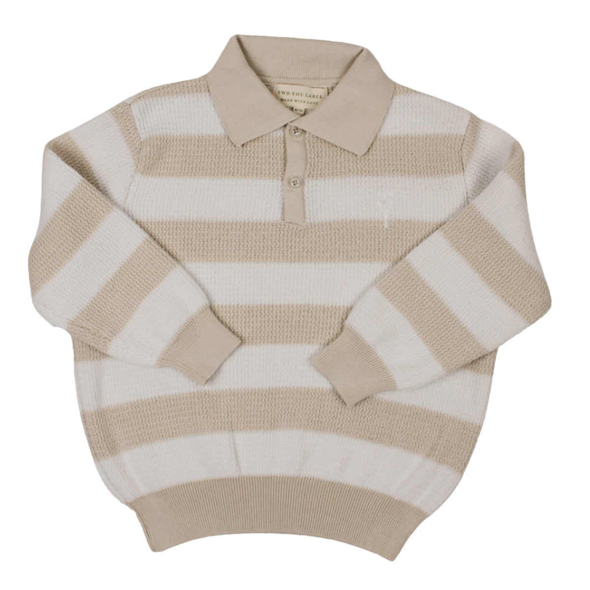Two You Label - knitted polo Richie LS - beach/white striped