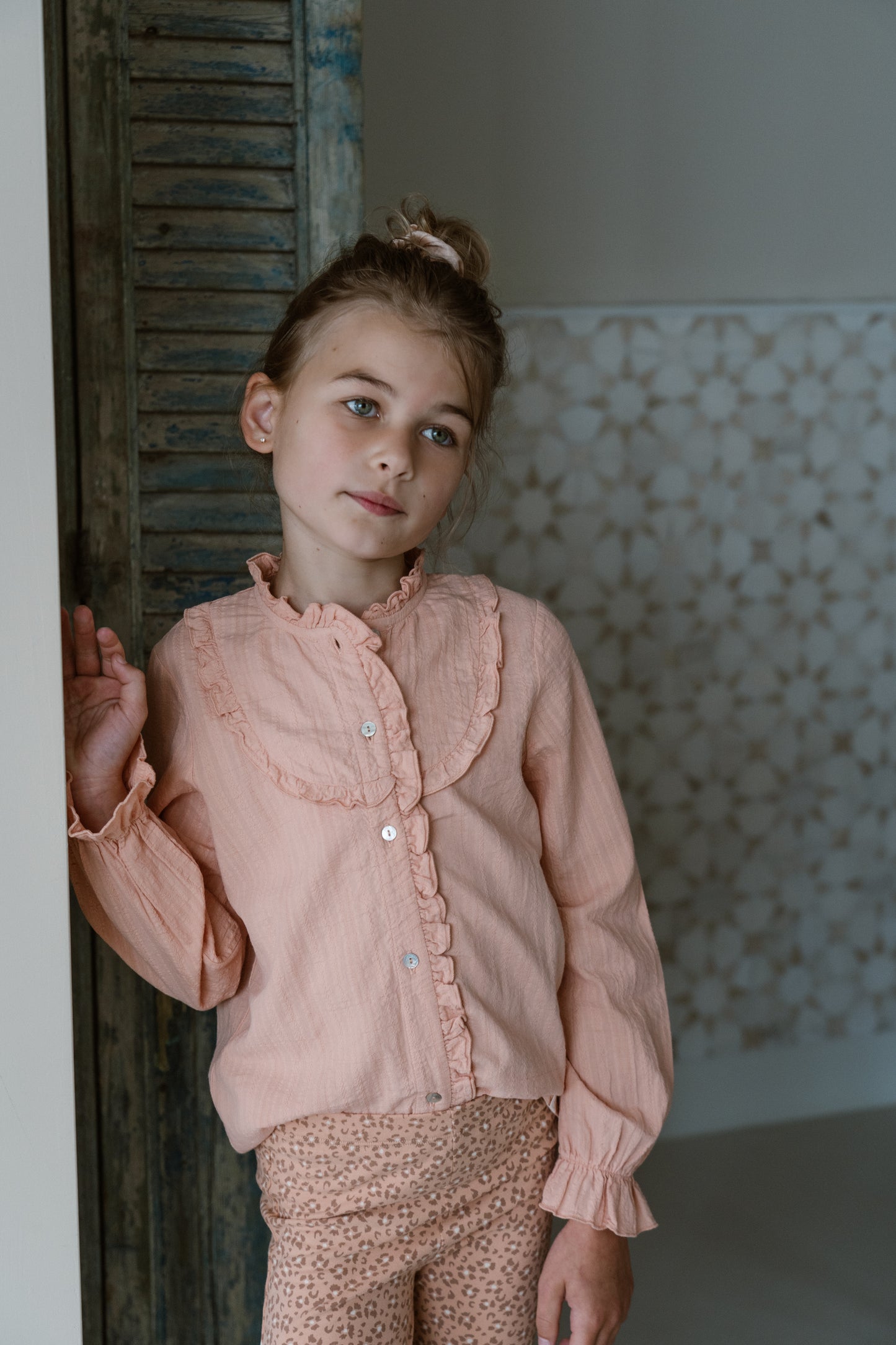 Navy Natural - ruffle blouse - pink sand