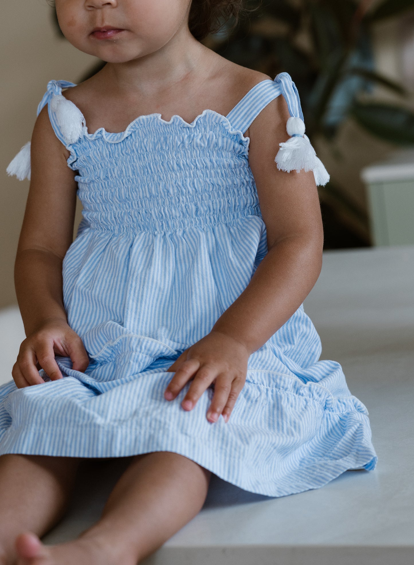 Navy Natural - ruffle dress - blue stripe