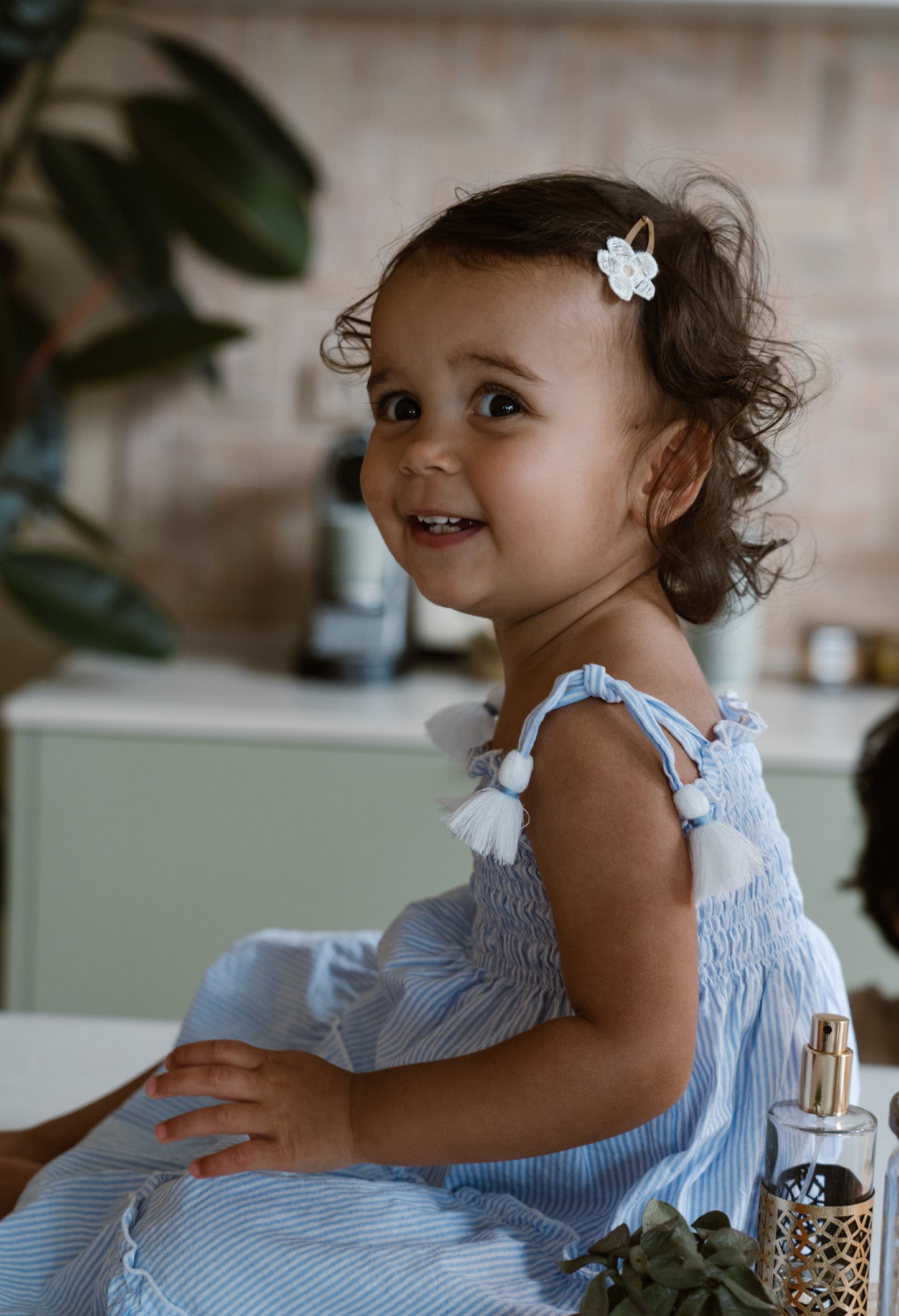Navy Natural - ruffle dress - blue stripe