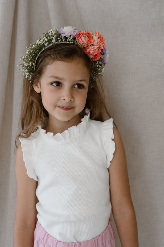 Navy Natural - ruffle rib top - white