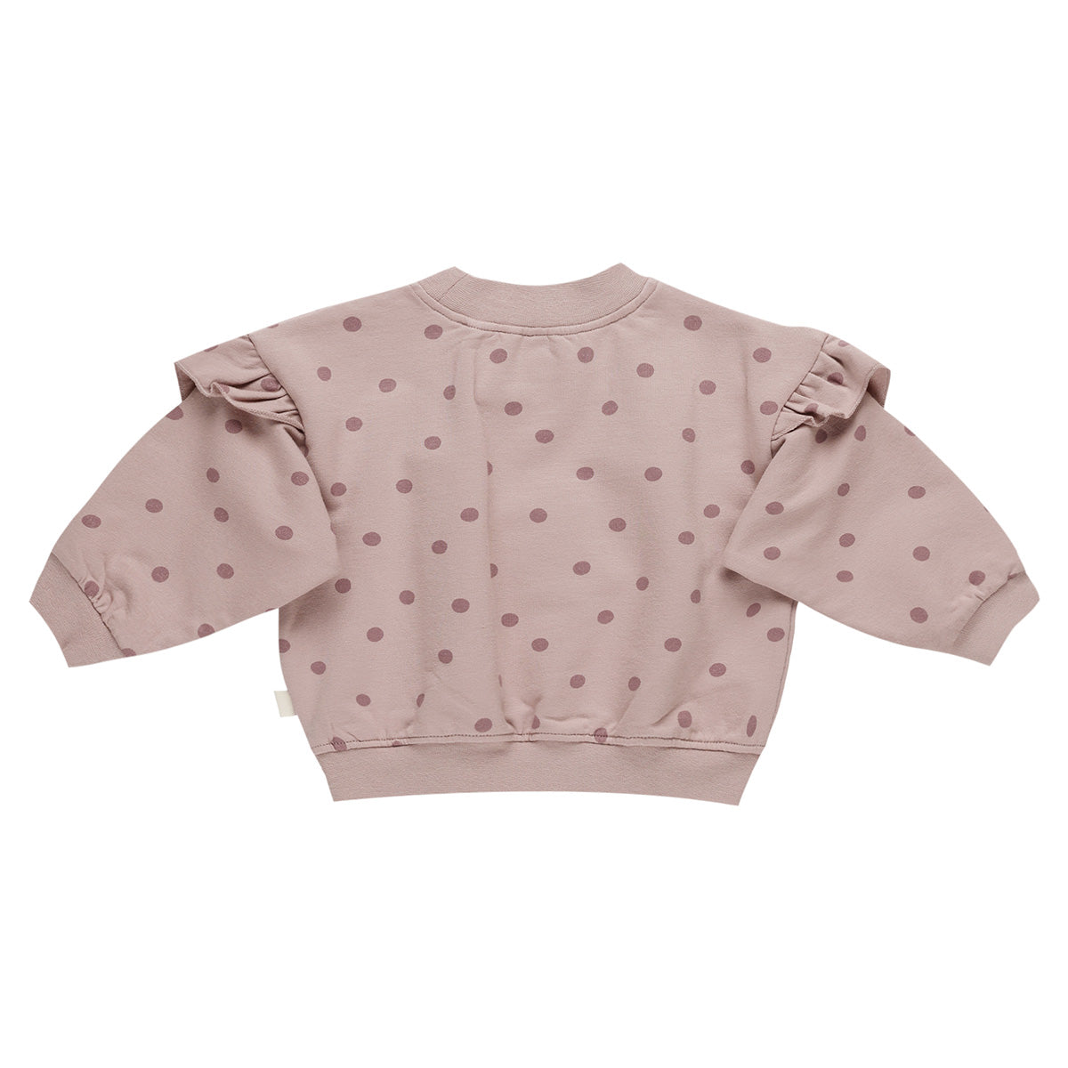 Quincy Mae - ruffle sweatshirt polka dots - mauve
