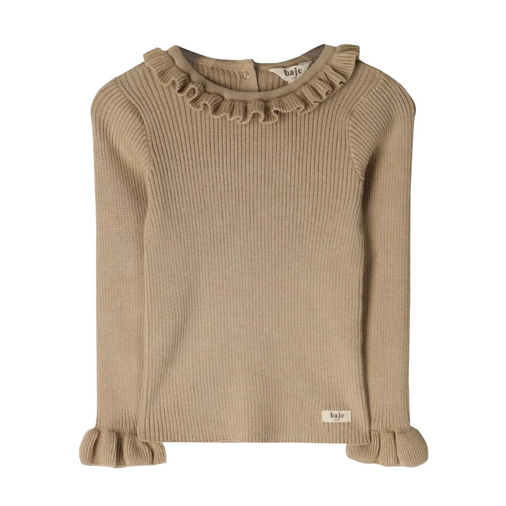 Baje Studio - knitted rib ruffle top Bow - peanut