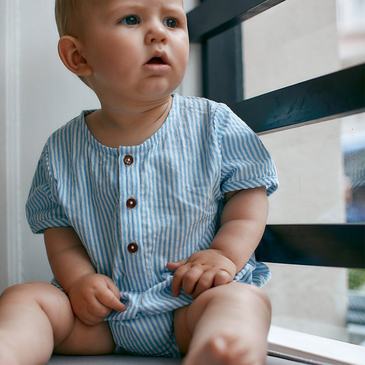 Copenhagen Colors - seersucker romper stripe - sky blue