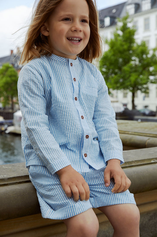 Copenhagen Colors - seersucker shorts sporty stripe - sky blue