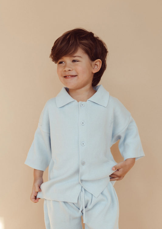 Two You Label - knitted polo - sky blue