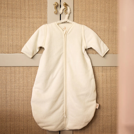 Slaapzak rib rond - afritsbare mouwen - ivory