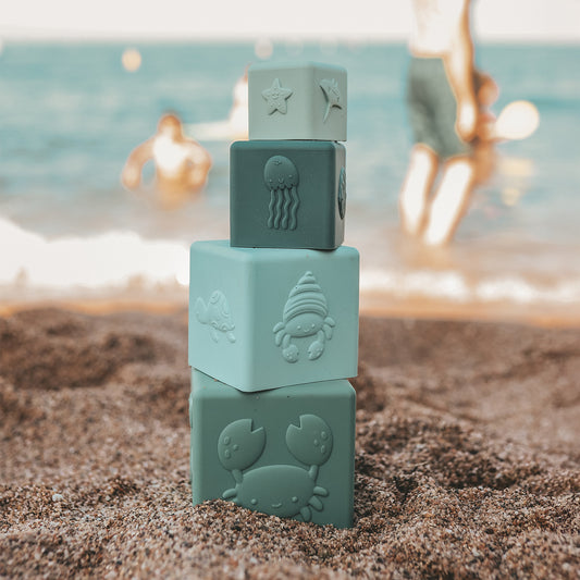 Salted Stories - stacking tower Solid - aqua blue