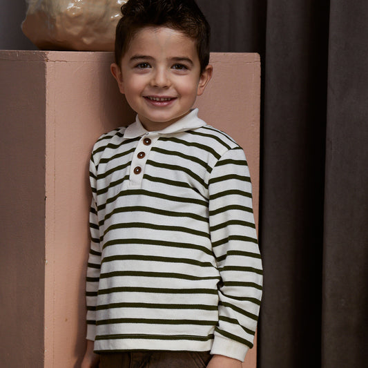 Copenhagen Colors - striped pique polo - forest green