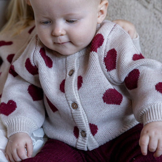 Wheat - jacquard knit heart cardigan baby - offwhite melange
