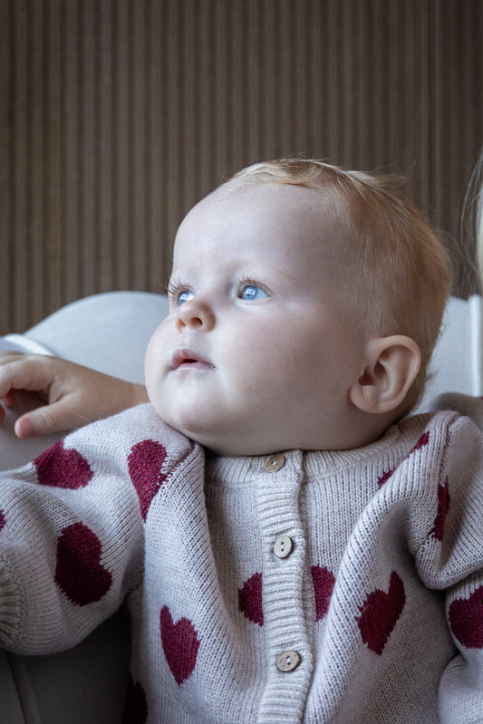 Wheat - jacquard knit heart cardigan baby - offwhite melange