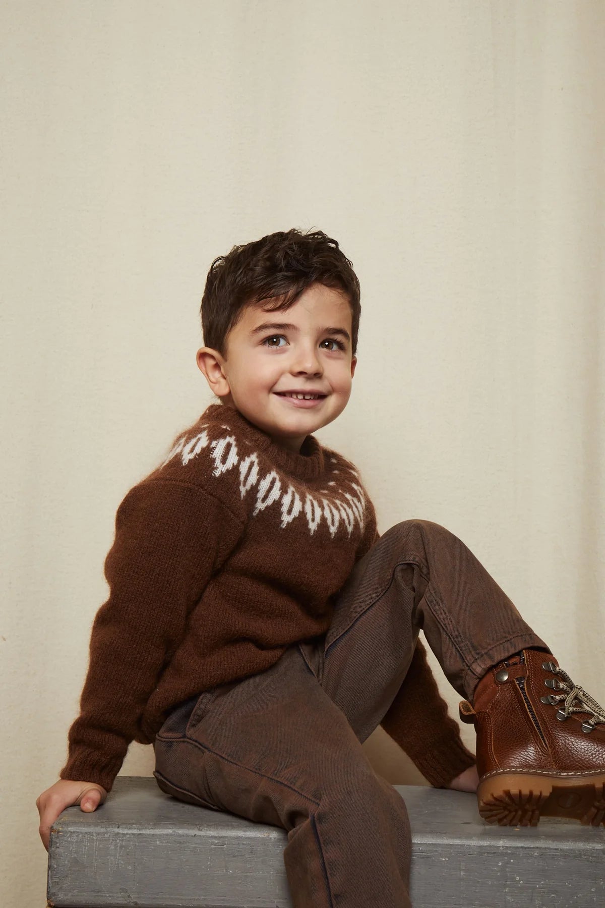 Wool Iceland sweater - dark brown/cream combi