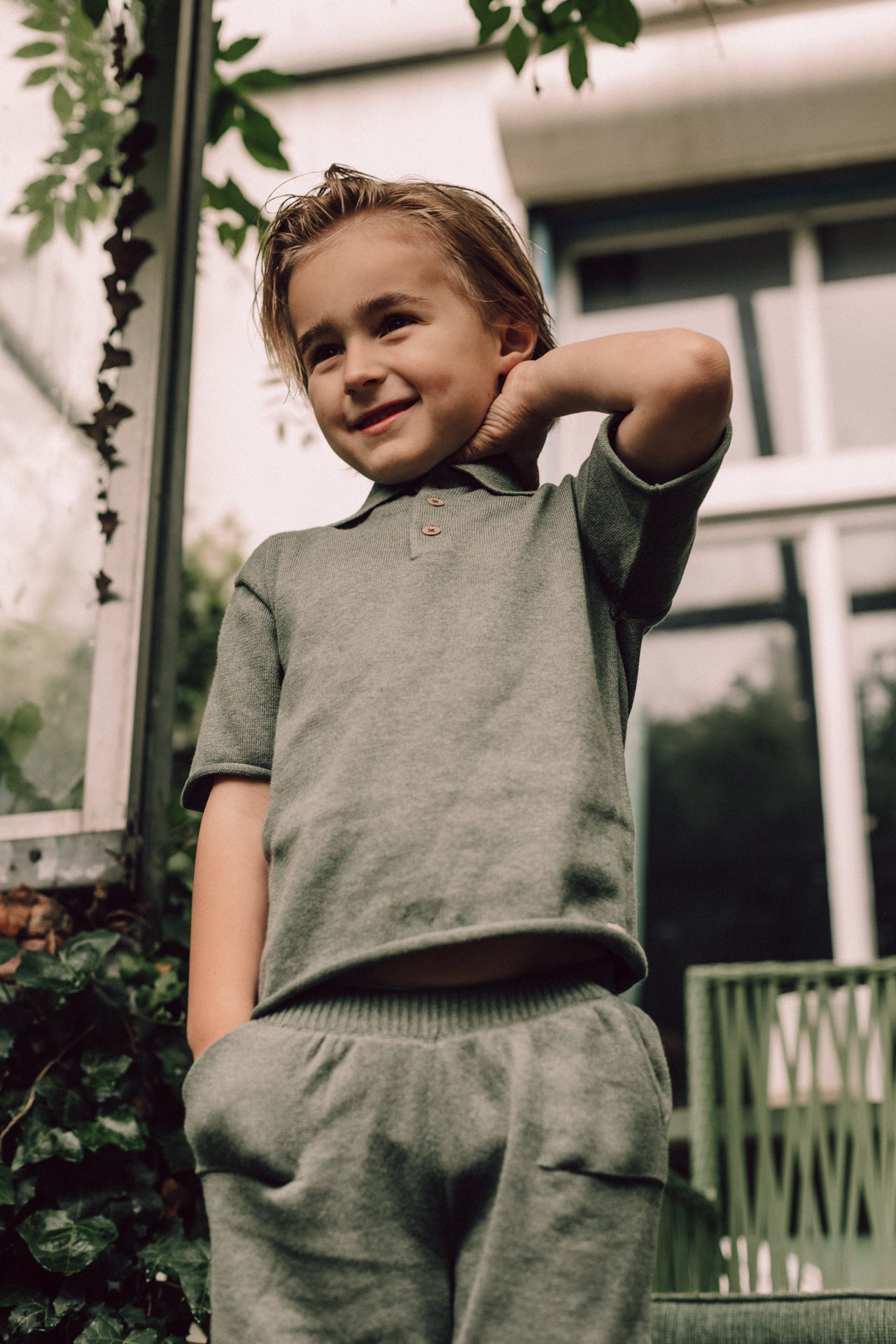 Baje Studio - knitted polo Estoi - green agave