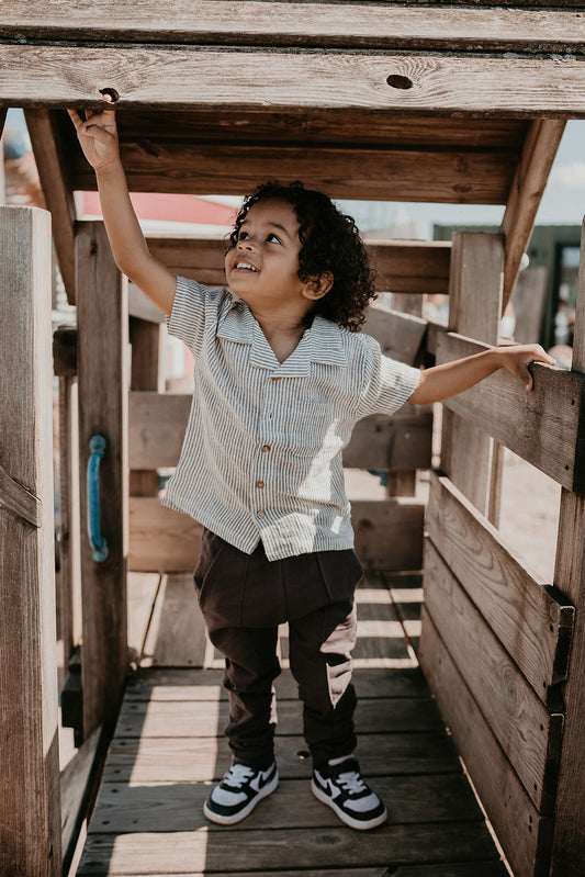 Riffle Amsterdam - gestreept overhemd offwhite/bruin