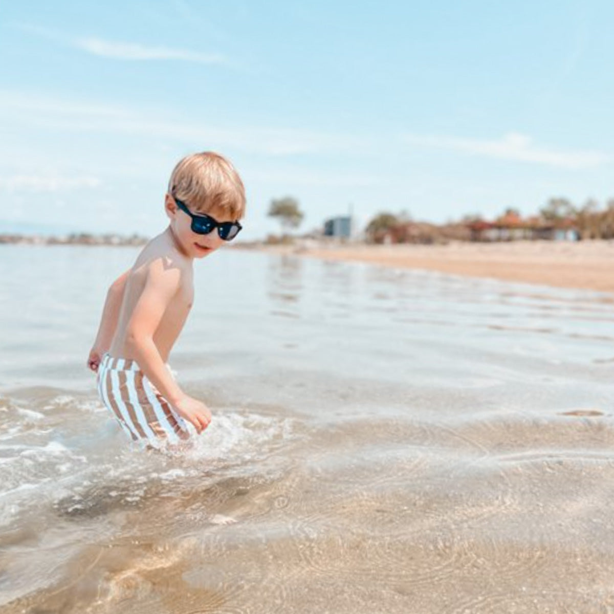 Zwembroek beige/wit gestreept ~ handmade