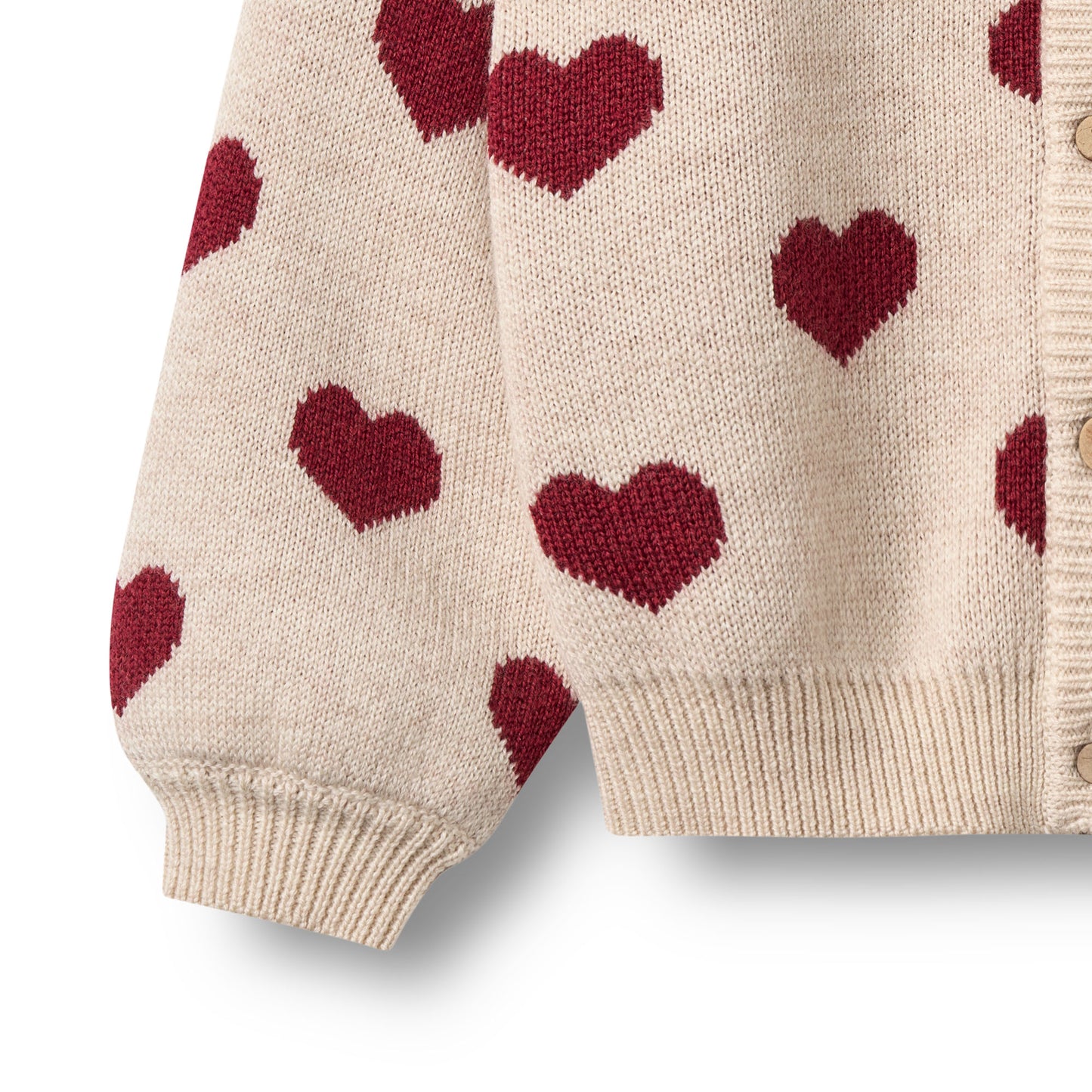 Wheat - jacquard knit heart cardigan kid - offwhite melange