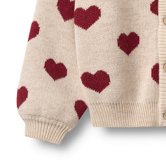 Wheat - jacquard knit heart cardigan kid - offwhite melange