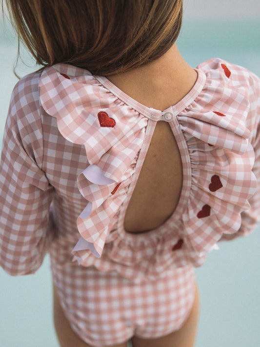 Lil'Atelier - swimsuit longsleeves square hearts - misty rose