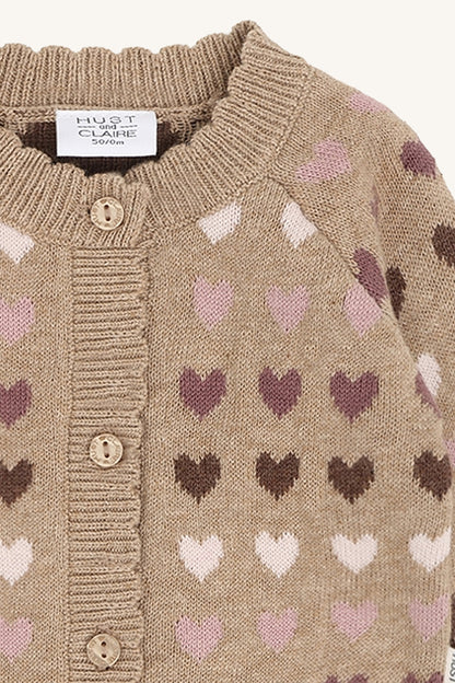 Hust & Claire - hearts cardigan - biscuit