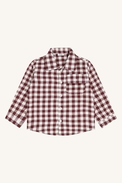 Hust & Claire - gingham square blouse Ravn - red chocolate