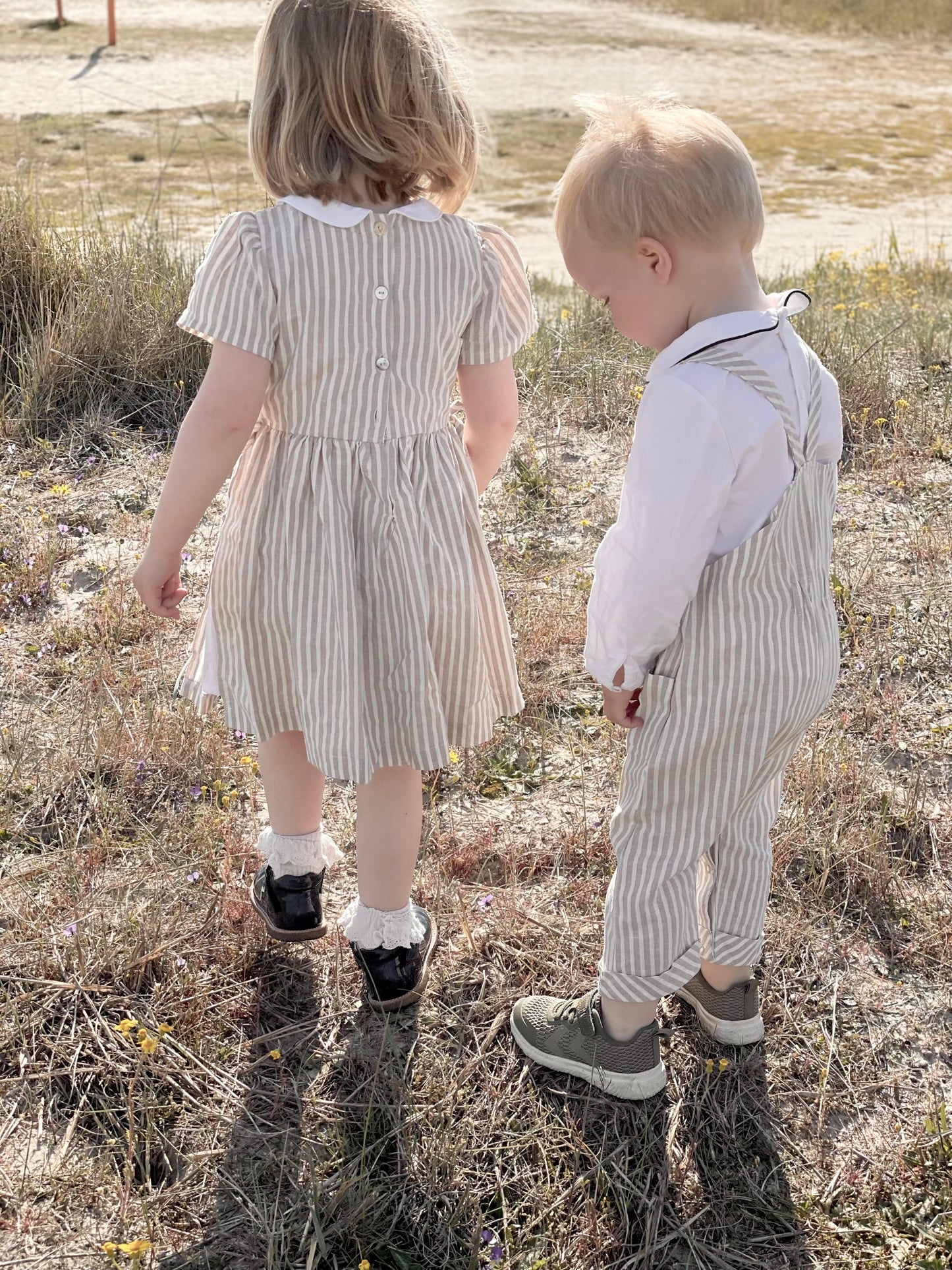 Linen overall stripe ~ sand