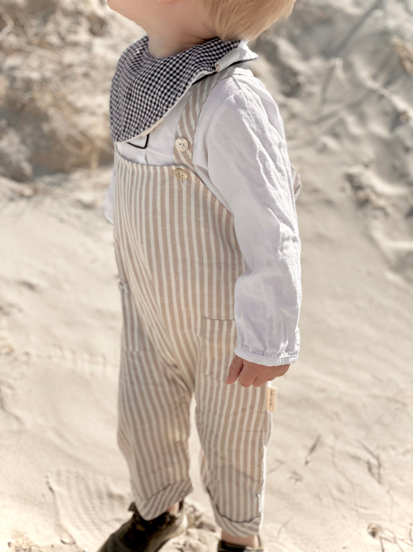 Linen overall stripe ~ sand