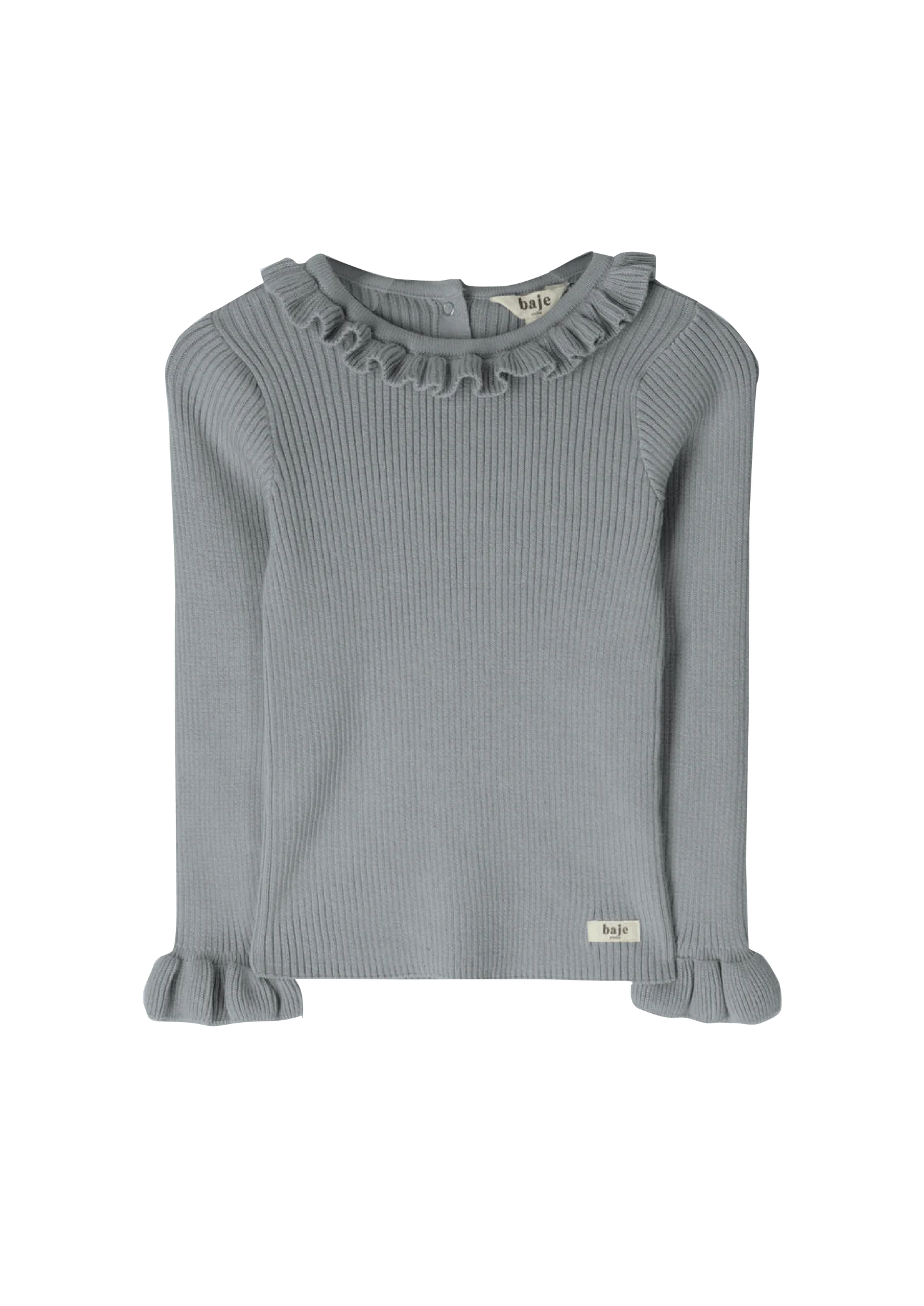 Knitted rib ruffle top Bow ~ greyish blue