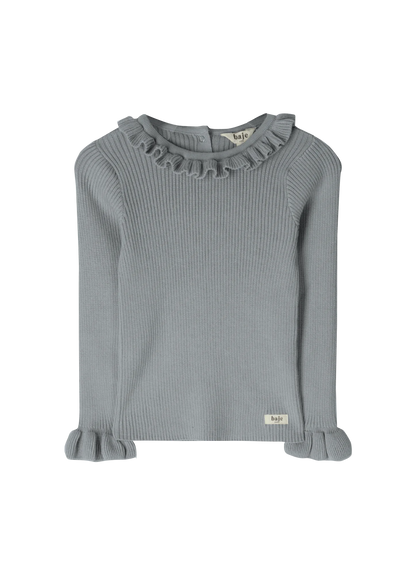 Knitted rib ruffle top Bow ~ greyish blue