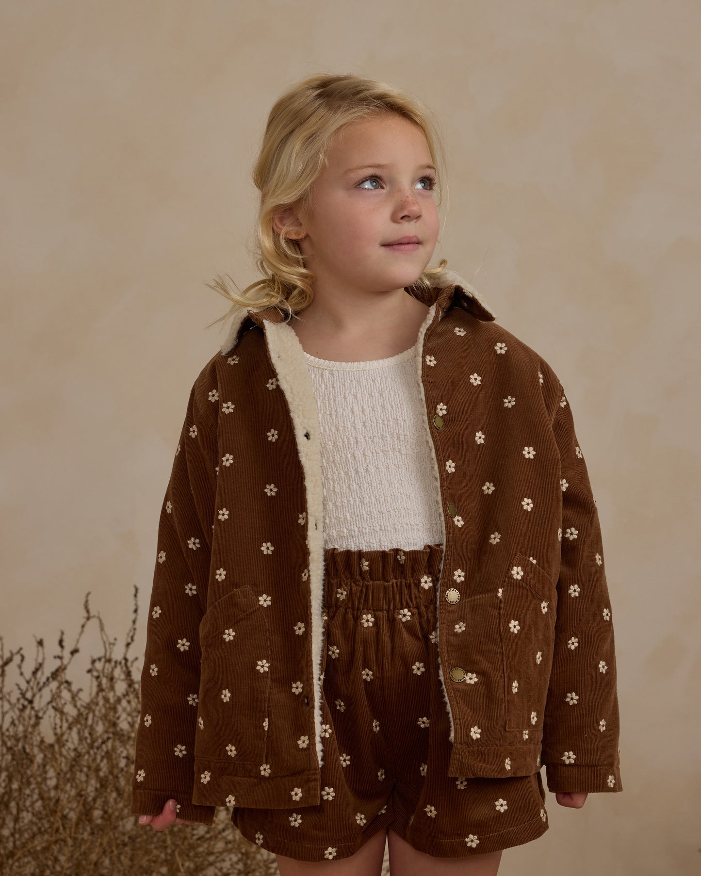 Chore coat floral embroidery ~ saddle brown