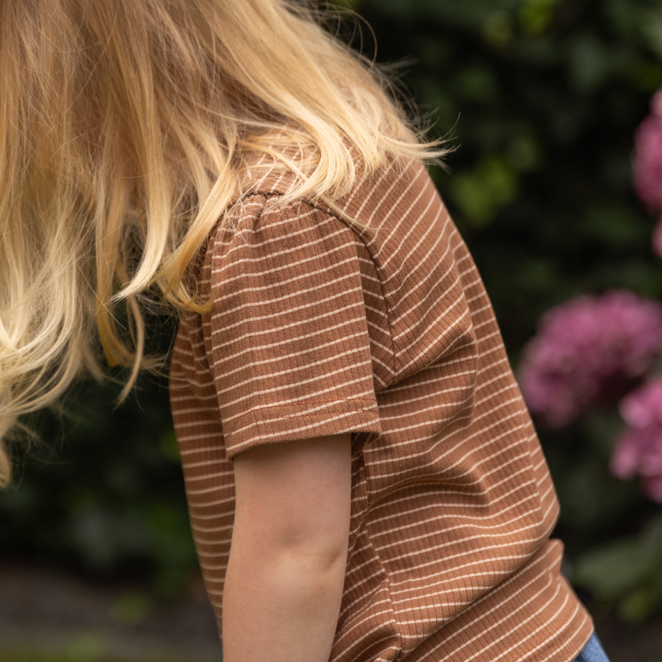 Korean brands - toto tee - camel brown stripe