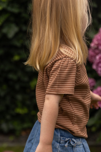 Korean brands - toto tee - camel brown stripe